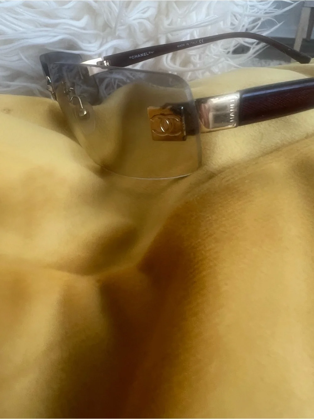 Vintage CHANEL 4018 Rimless CC Sunglasses Gold Brown Y2K